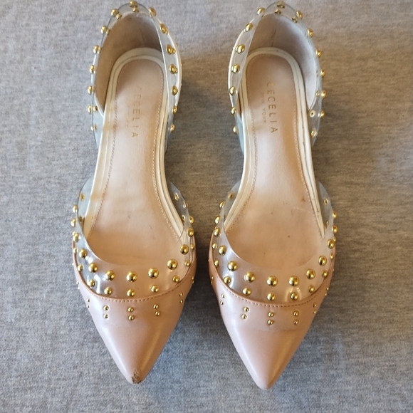 CECELIA NEW YORK Shoes - Cecelia New York Min Bare Clear Alabaster Color Blocked Studded Flats Size 8